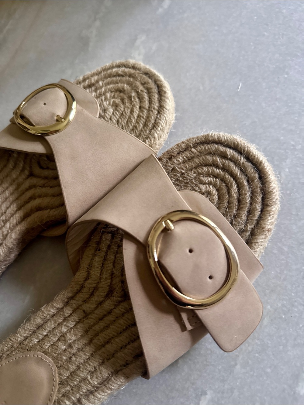 Lefties Beige Slide Sandals with Gold Buckle - Size 38 - Picture 3 of 5